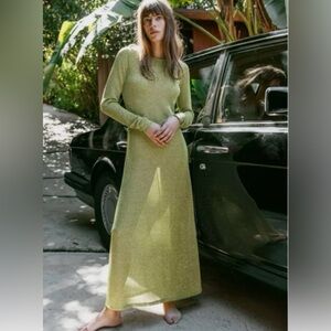 Zara Shimmering Olive Long Sleeve Dress